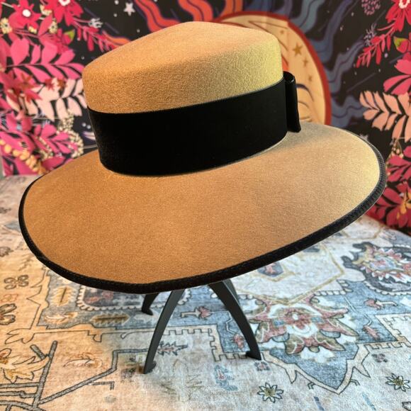 Vintage J Peterman Made in Italy Wool Hat Women's Velvet Bow Formal Brown Hat - Picture 8 of 13